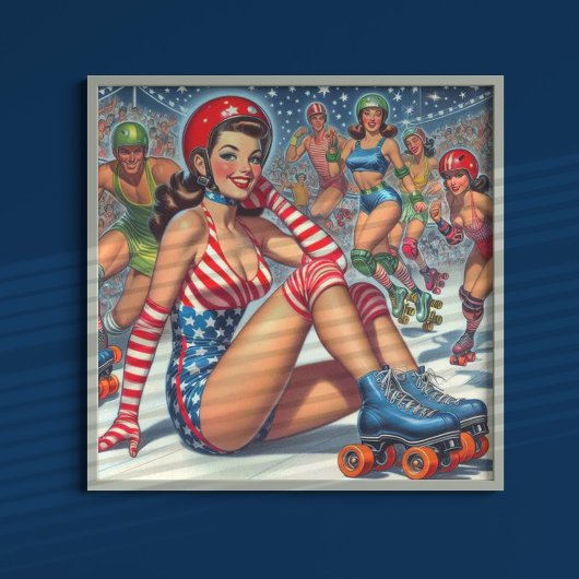 Vintag-Roller-Girl-Illustration Poster