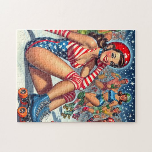 Vintag-Roller-Girl-Illustration Puzzle (Horizontal)