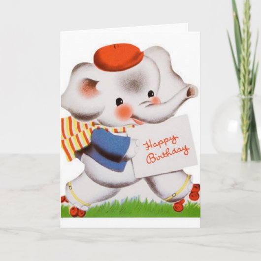 Vintag Roller Skaten Elephant Birthday Card Karte (Vorderseite)