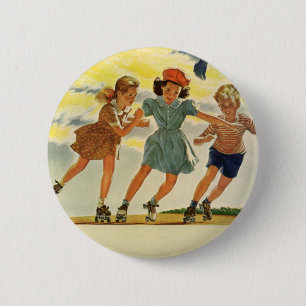 Vintag Roller Skaten Fun Children Boys and Girls Button