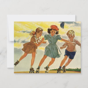 Vintag Roller Skaten Fun Children Boys and Girls Einladung