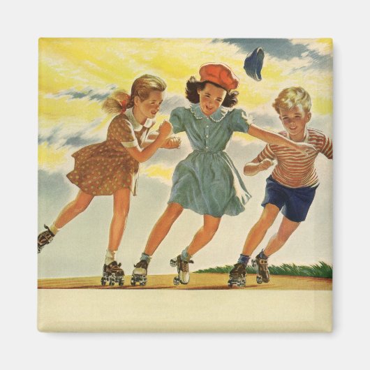Vintag Roller Skaten Fun Children Boys and Girls Magnet (Vorne)