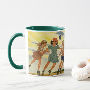 Vintag Roller Skaten Fun Children Boys and Girls Tasse