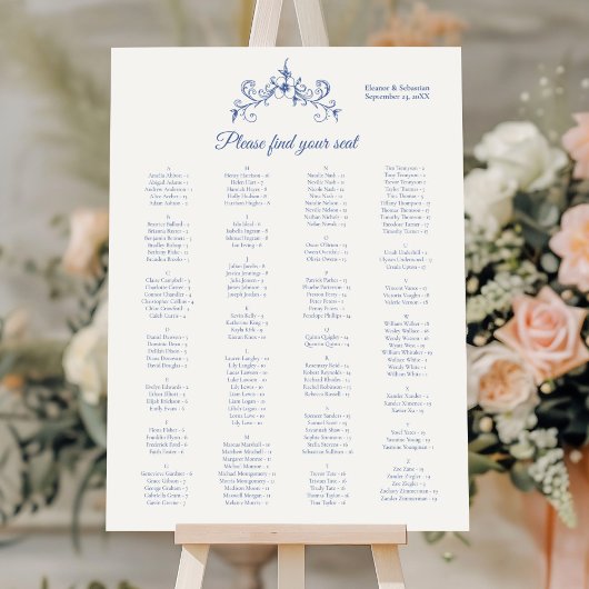 Vintag Romance Blue Alphabetification Seating Char Poster