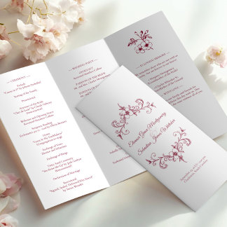 Vintag Romance Burgundy Hochzeitsprogramm