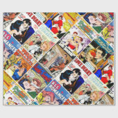 Vintag Romance Comic Book Cover Collage Geschenkpapier (Flach)