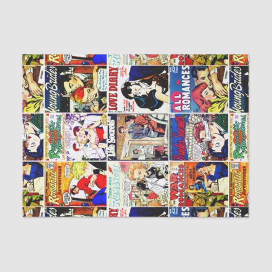 Vintag Romance Comic Book Cover Collage Seidenpapier (Vorderseite)