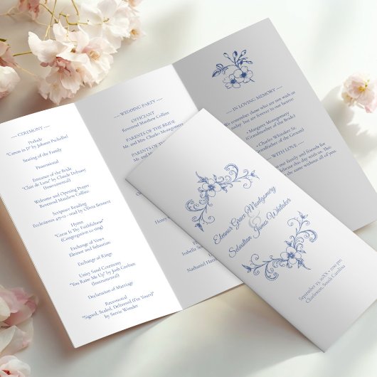 Vintag Romance Dusty Blue Wedding Trifold Programm
