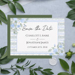 Vintag Romantik Blauer Blume Save The Date<br><div class="desc">Schöne handgezeichnete blaue Aquarellfarben-Blume mit fließender Vegetation von Weinreben und Blätter,  die ein schönes Hintergrundmuster für diese schöne Save the Date Erinnerung Hochzeitskarte schaffen. Koordinationsmuster auf der Rückseite.</div>