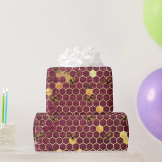Vintag Romantische Bienenflora Burgundy Gold Geschenkpapier