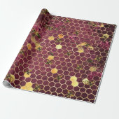 Vintag Romantische Bienenflora Burgundy Gold Geschenkpapier (Ungerollt)