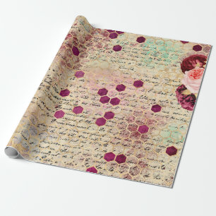 Vintag Romantische Bienenflora Burgundy Gold Geschenkpapier