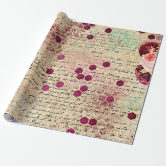Vintag Romantische Bienenflora Burgundy Gold Geschenkpapier