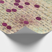 Vintag Romantische Bienenflora Burgundy Gold Geschenkpapier (Ecke)