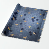 Vintag-Romantische Blaubienen-Blume Geschenkpapier (Ungerollt)