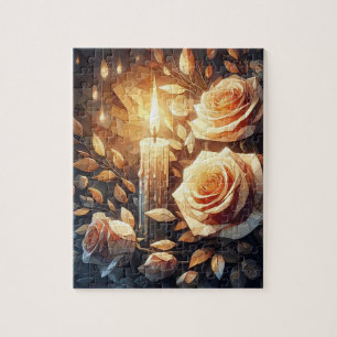 Vintag Romantische Kerze und Rose Jigsaw Puzzle