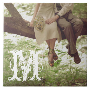 Vintag-Romantische Liebe Couple Monogram Display T Fliese