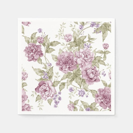 Vintag Romantische Lila Rose Muster Serviette (Vorderseite)