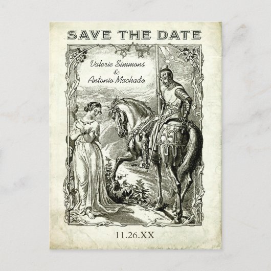 Vintag-Romantische Save the Date Postkarten (Vorderseite)