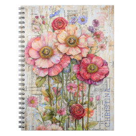 Vintag Romantische Shabby Chic Blume Boquet S7L Notizblock
