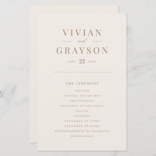 Vintag Romantisches Hochzeitsprogramm für Gold und (Vorne/Hinten)