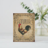Vintag Rooster Bonjour Paris Postkarte (Stehend Vorderseite)