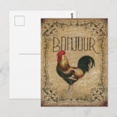 Vintag Rooster Bonjour Paris Postkarte (Vorne/Hinten)