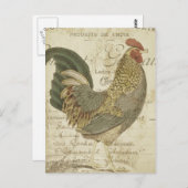 Vintag Rooster Brown Feathers French Ephemera Postkarte (Vorne/Hinten)