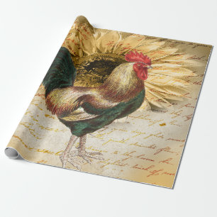 Vintag Rooster Ephemera Decoupage Geschenkpapier