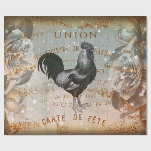 Vintag Rooster Ephemera Decoupage Geschenkpapier (Flach)