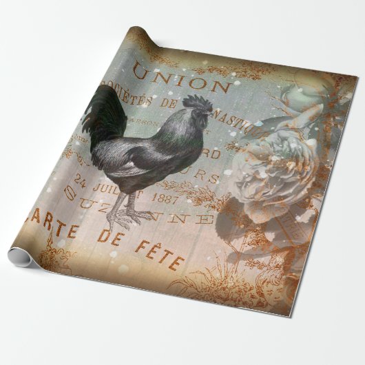 Vintag Rooster Ephemera Decoupage Geschenkpapier (Ungerollt)