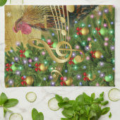 Vintag Rooster Singt Weihnachtslieder Geschirrtuch (Gefaltet)