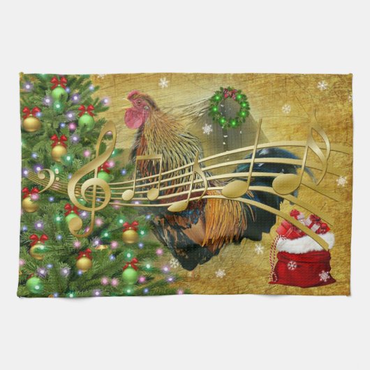 Vintag Rooster Singt Weihnachtslieder Geschirrtuch (Horizontal)