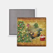 Vintag Rooster Singt Weihnachtslieder Magnet (Vorderseite/Rückseite)