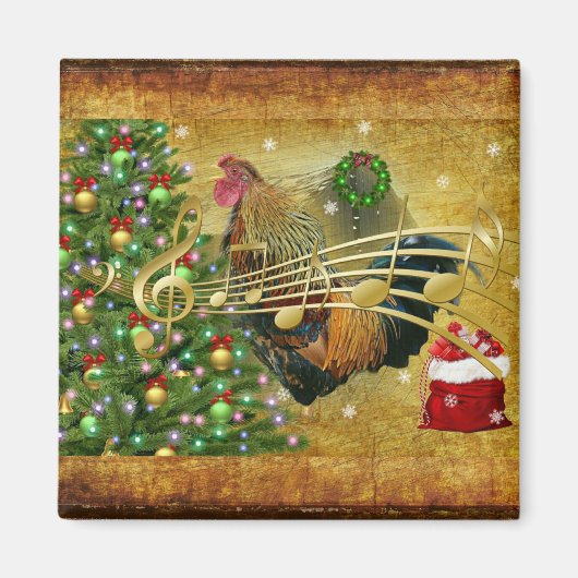Vintag Rooster Singt Weihnachtslieder Magnet (Vorne)