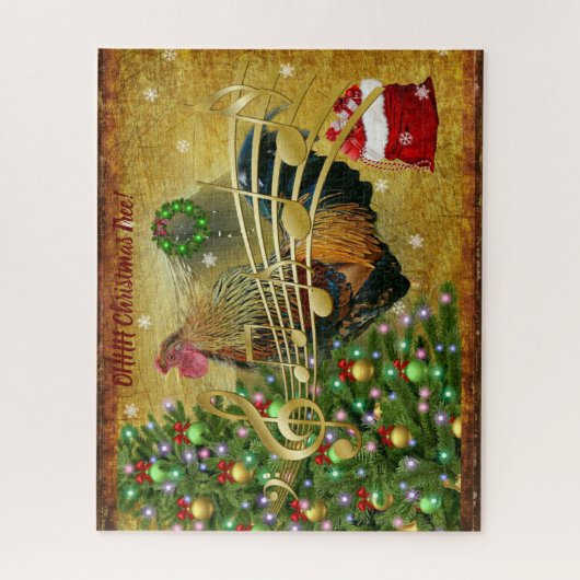 Vintag Rooster Singt Weihnachtslieder Puzzle (Vertikal)