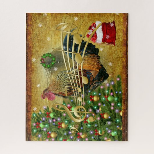 Vintag Rooster Singt Weihnachtslieder Puzzle (Vertikal)