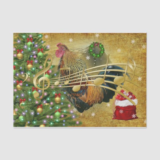 Vintag Rooster Singt Weihnachtslieder Seidenpapier (Vorderseite)