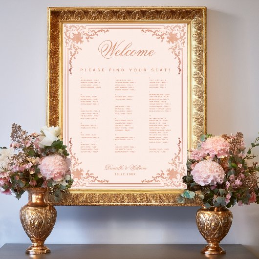Vintag rosa Alphabetische Hochzeitstabelle Poster