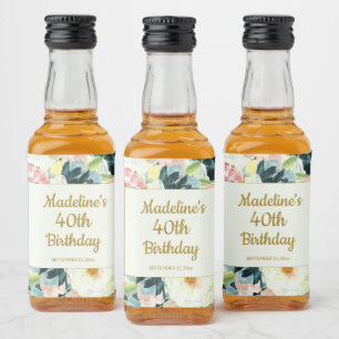 Vintag rosa Aquamarine Blüte 40. oder jeden Geburt Alkoholflaschenetikett