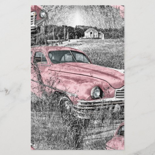 Vintag rosa Auto Briefpapier (Vorderseite)