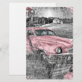 Vintag rosa Auto Briefpapier (Vorne/Hinten)