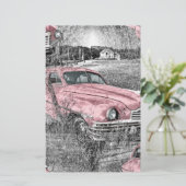 Vintag rosa Auto Briefpapier (Stehend Vorderseite)