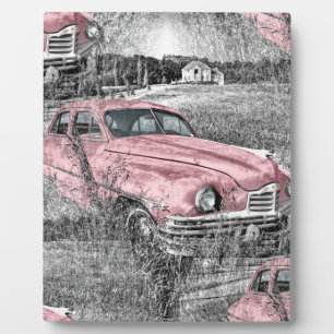 Vintag rosa Auto Fotoplatte