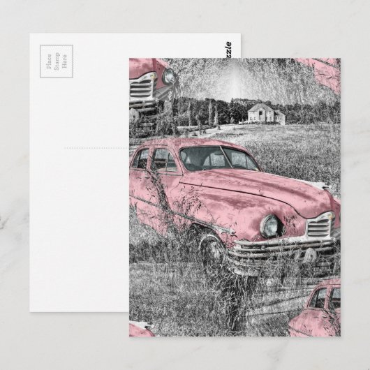 Vintag rosa Auto Postkarte (Vorne/Hinten)