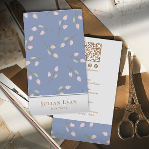Vintag rosa Blume Dusty Blue Business Card Visitenkarte