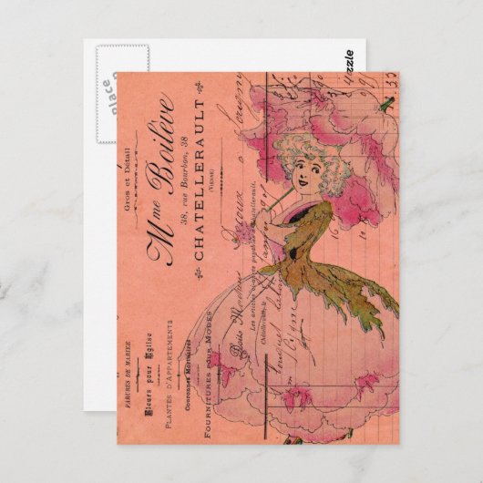 Vintag rosa Blume Fairy Postkarte (Vorne/Hinten)