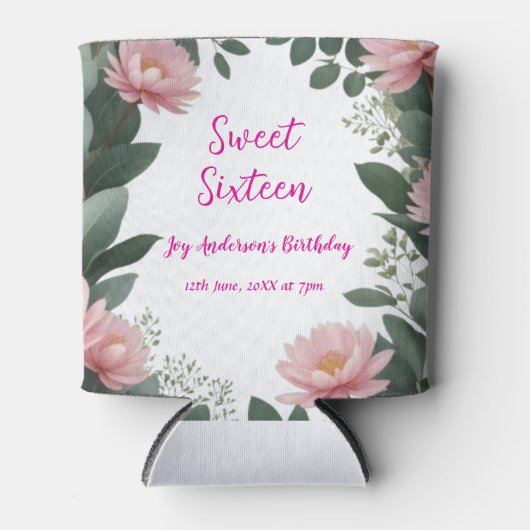 Vintag rosa Blume grüner Eukalyptus 16. Geburtstag Dosenkühler (Vorderseite)