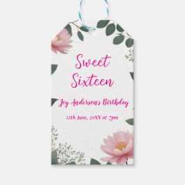 Vintag rosa Blume grüner Eukalyptus 16. Geburtstag Geschenkanhänger