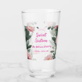 Vintag rosa Blume grüner Eukalyptus 16. Geburtstag Glas (Rückseite)